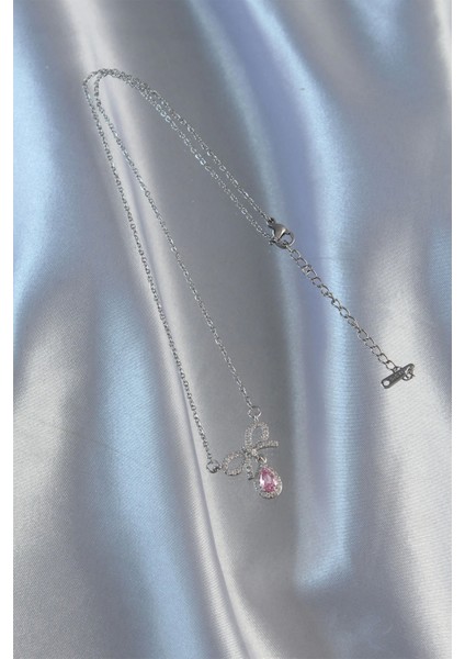 316L Çelik Gümüş Renk Pembe Zirkon Taşlı Damla Kolye - TJ-BKO8919 modelleri