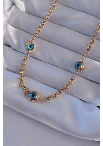 316L Çelik Gold Renk Nazar Boncuk Model Kolye - TJ-BKO8947