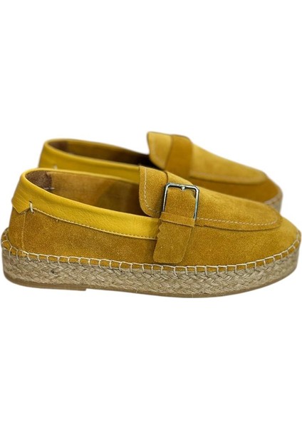 Hardal Süet Hasır Taban Tokalı Loafer