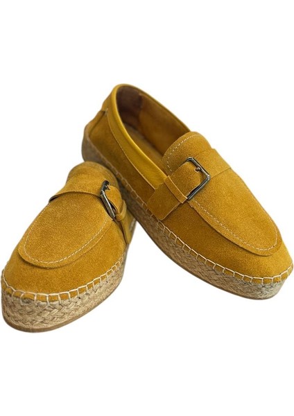 Hardal Süet Hasır Taban Tokalı Loafer