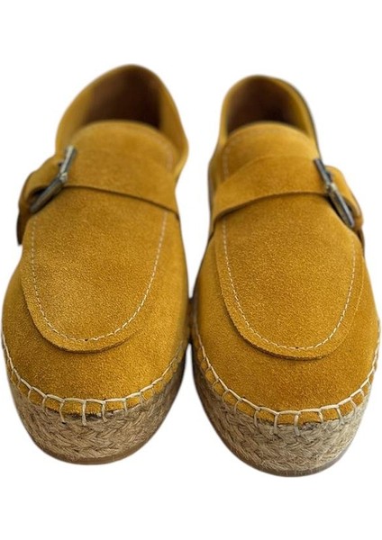 Hardal Süet Hasır Taban Tokalı Loafer