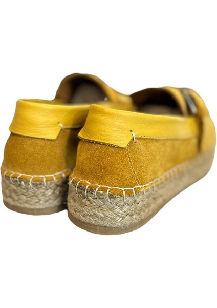 Hardal Süet Hasır Taban Tokalı Loafer