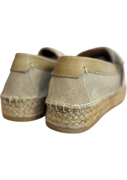 Bej Süet Hasır Taban Tokalı Loafer