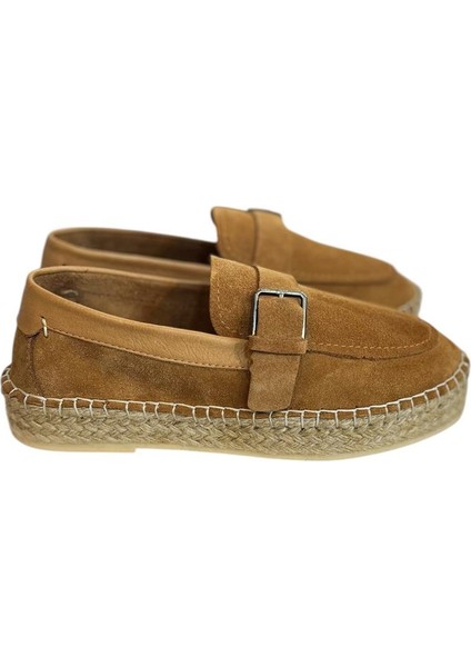Taba Süet Hasır Taban Tokalı Loafer