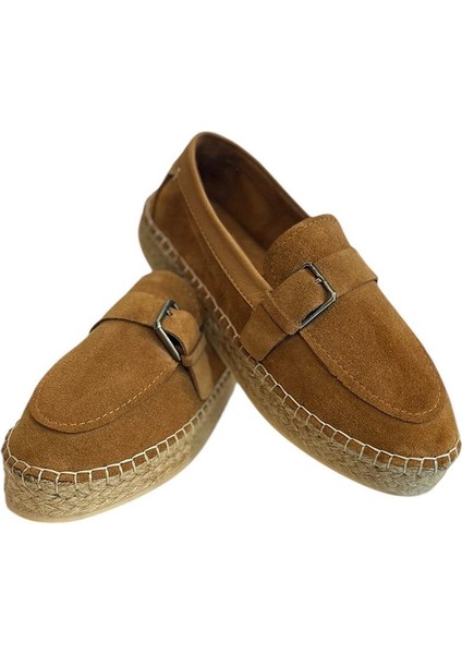 Taba Süet Hasır Taban Tokalı Loafer