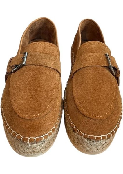 Taba Süet Hasır Taban Tokalı Loafer