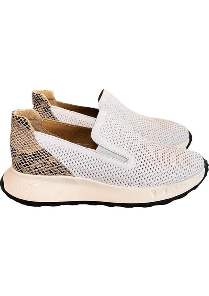 Beyaz Deri Yanları Lastikli Comfort Taban Sneaker