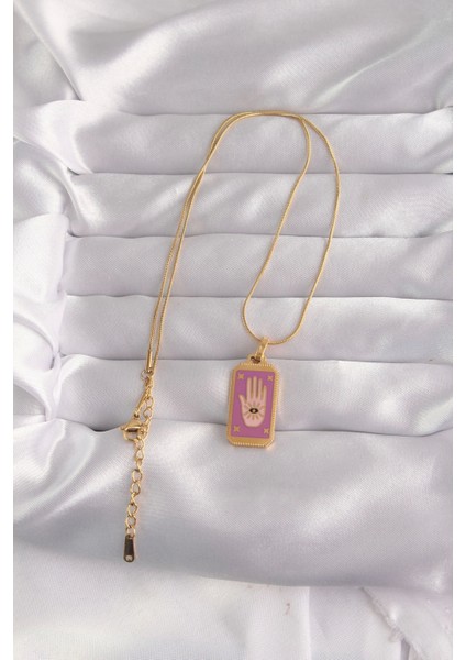 316L Çelik Gold Renk Mor Mineli El Figür Tarot Kolye - TJ-BKO9034 fiyatları