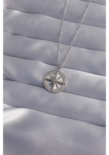 316L Çelik Zincir Gümüş Renk Zirkon Taşlı Kutup Yıldızı Kolye - TJ-BKO9012