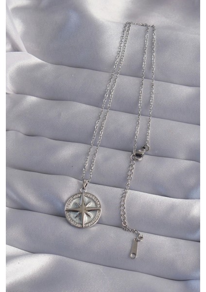 316L Çelik Zincir Gümüş Renk Zirkon Taşlı Kutup Yıldızı Kolye - TJ-BKO9012 fiyatları
