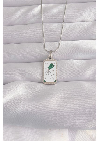 316L Çelik Gümüş Renk Beyaz Mineli Tarot Kolye - TJ-BKO9048
