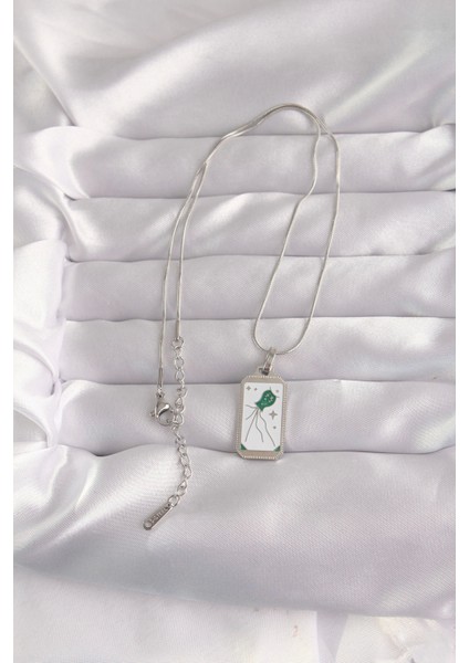 316L Çelik Gümüş Renk Beyaz Mineli Tarot Kolye - TJ-BKO9048