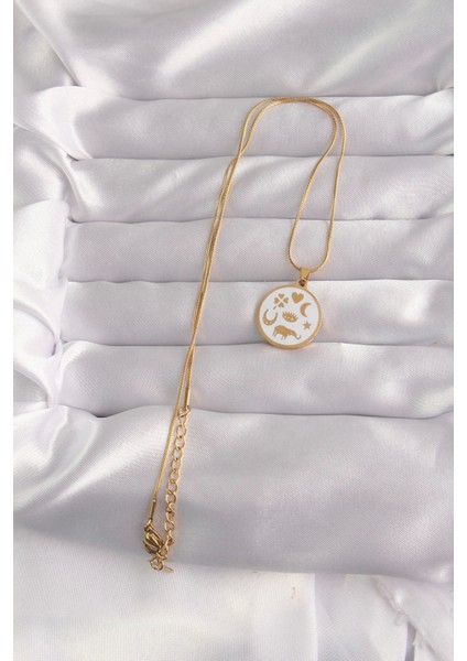 316L Çelik Gold Renk Beyaz Mineli Karışık Figürlü Tarot Kolye - TJ-BKO9041 fiyatları