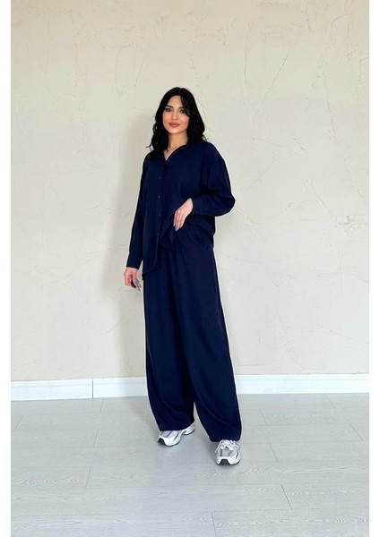 Lacivert Alice Gömlek ve Bol Kesim Pantolon Takım fiyatları