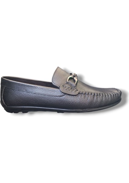 GE0189 Hakiki Deri Esnek Yumuşak Deri Mitolojik Kadın Tokalı Erkek Loafer Babet Ayakkabı