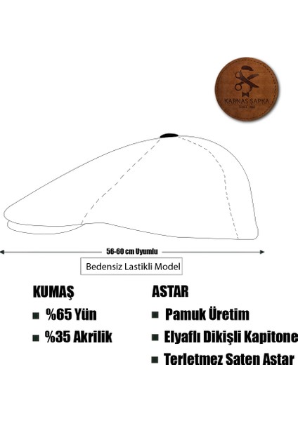 Siyah Yünlü Kaşe Kışlık Kumaş Tommy Shelby Kasket Şapka (Terletmez Saten Kapitone Dikişli Astar)
