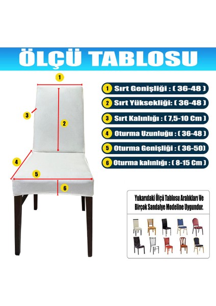 6 Adet Süet Detaylı Angora Kumaş Sandalye Kılıfı Yıkanabilir Likralı Esnek Lastikli, Sandalye Örtü
