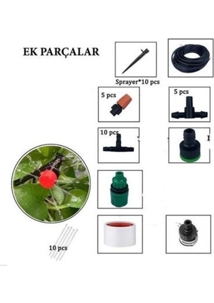 15 Metre Bahçe Damlama Sulama Sistemi Seti Hortum ve Ek Parçaları