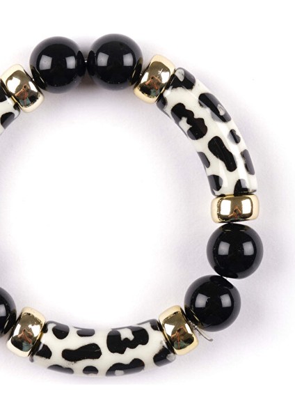 Leopar ve Boncuk Kemik Detaylı Lastikli Bileklik S25BLK016