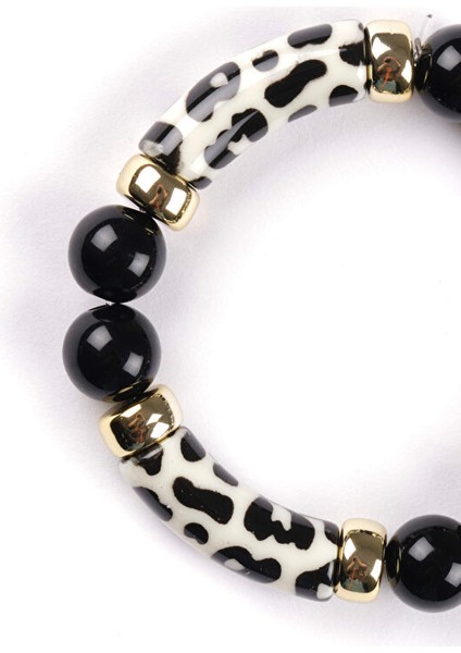Leopar ve Boncuk Kemik Detaylı Lastikli Bileklik S25BLK016