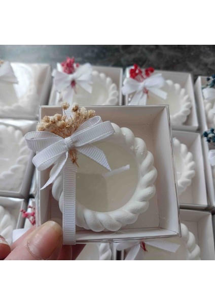 Nişan Nikah Hediyelik 10 Adet Burgulu Mum Kutuda Süslenmiş