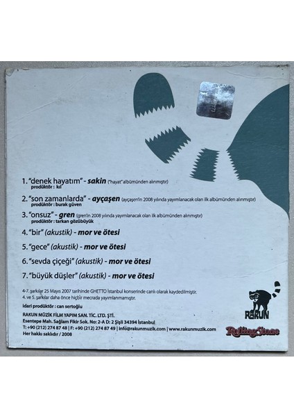 Mor ve Ötesi Ayçaşen Sakin Gren Rakun CD (Orjnal Dönem Baskı Cd)