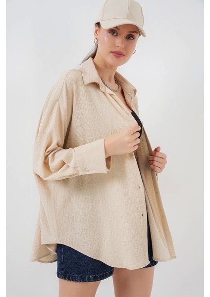 Örme Oversize Gömlek 20264 - Bej