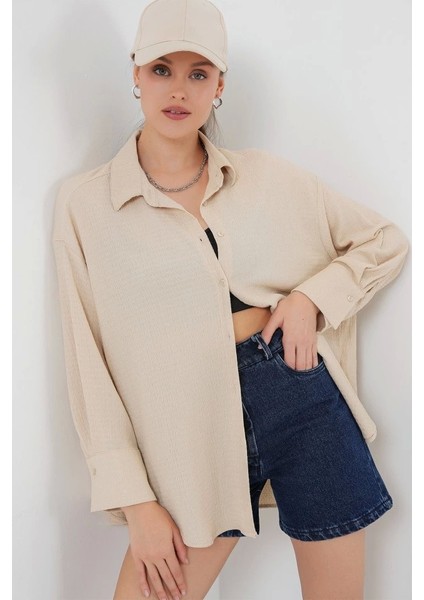 Örme Oversize Gömlek 20264 - Bej