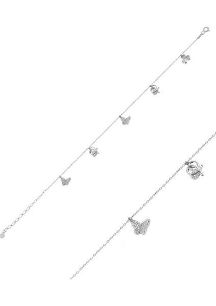 Sallantılı Zirkon Taşlı Kelebek Bayan Gümüş Halhal