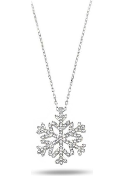 Gümüş Büyük Boy Zirkon Taşlı Kar Tanesi Bayan Gümüş Kolye