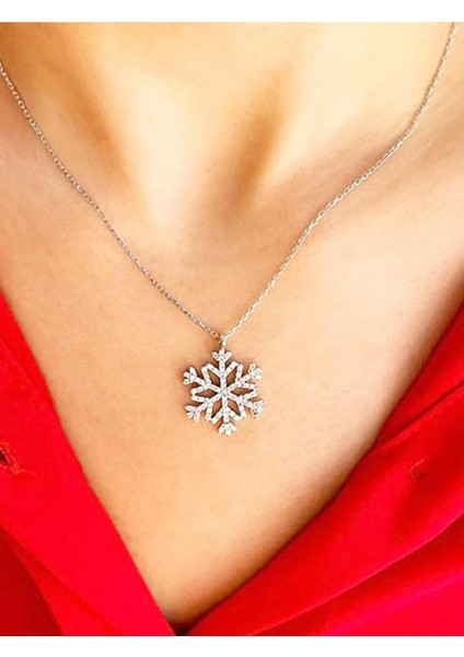 Gümüş Büyük Boy Zirkon Taşlı Kar Tanesi Bayan Gümüş Kolye modelleri