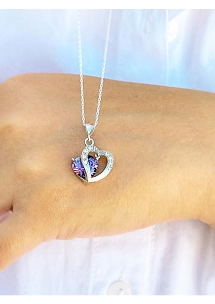 Gümüş Kolye Ametist Taşı Kalp Kadın Kolye fiyatları