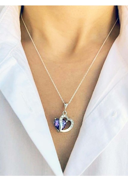 Gümüş Kolye Ametist Taşı Kalp Kadın Kolye modelleri