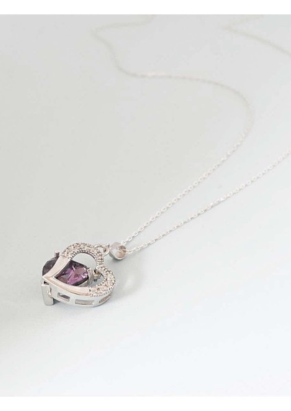 Gümüş Kolye Ametist Taşı Kalp Kadın Kolye fırsatları