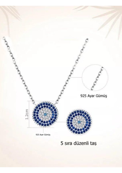 Zarif Model 5 Sıra Nazar Boncuk Kadın Gümüş Kolye Küpe Seti fırsatları