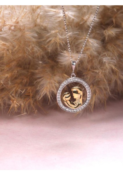 Gümüş Zirkon Taşlı Anne Bebek Gümüş Kolye Anneler Günü modelleri