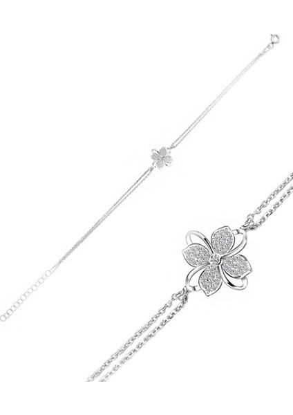 Gümüş Dört Yaprak Yonca Bayan Gümüş Bileklik modelleri