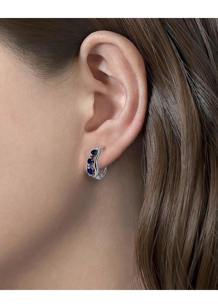 Safir Taşlı Diamond Simple Style Halka Kadın Gümüş Küpe 17 mm fiyatları