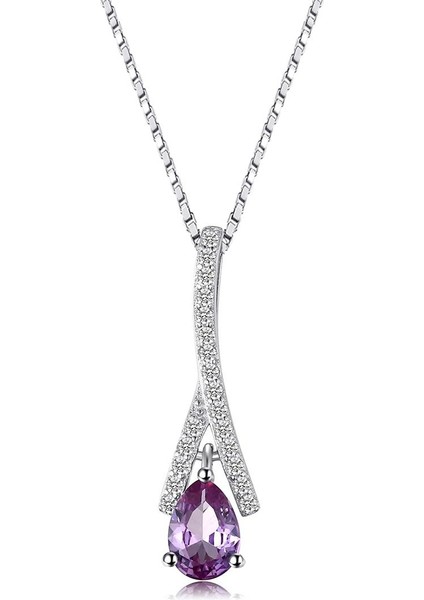 Ametist Taşı Işıltılı Diamond Damla Kadın Gümüş Kolye