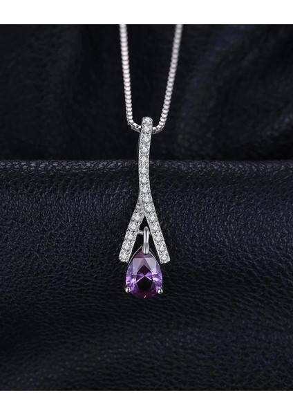 Ametist Taşı Işıltılı Diamond Damla Kadın Gümüş Kolye fiyatları
