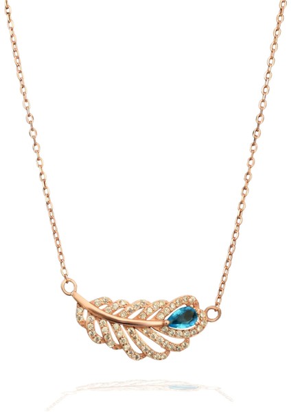 Aquamarin Taşı Lusso Yaprak Model Rose Diamond Kadın Gümüş Kolye