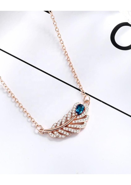 Aquamarin Taşı Lusso Yaprak Model Rose Diamond Kadın Gümüş Kolye fiyatları