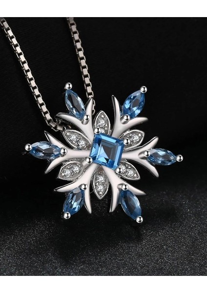 Aquamarin Taşlı Özel Tasarım Kar Tanesi Kadın Gümüş Kolye fiyatları