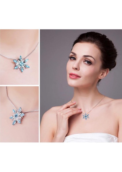 Aquamarin Taşlı Özel Tasarım Kar Tanesi Kadın Gümüş Kolye modelleri