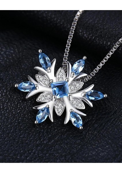 Aquamarin Taşlı Özel Tasarım Kar Tanesi Kadın Gümüş Kolye fırsatları