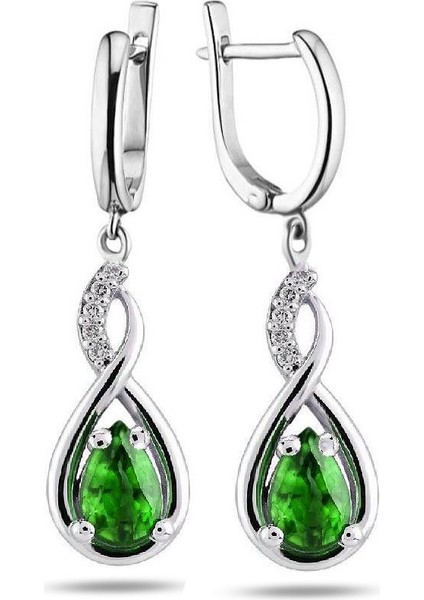 925 Ayar Su Damlası Zümrüt Zirkon Taşlı Gümüş Küpe