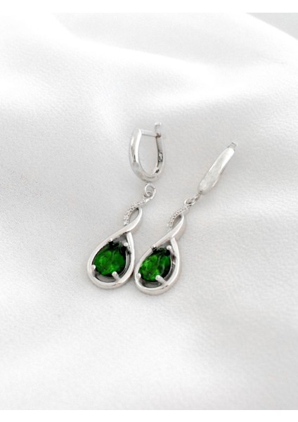 925 Ayar Su Damlası Zümrüt Zirkon Taşlı Gümüş Küpe fiyatları