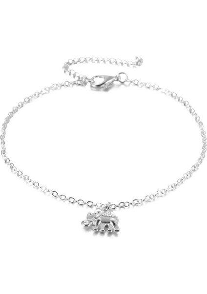 Gümüş Kaplama Fil Figürlü Bayan Ayak Halhal