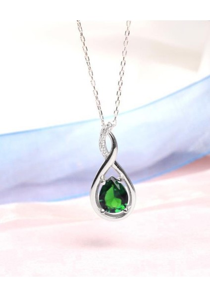 Gümüş Su Damlası Pırlanta Model Zümrüt Zirkon Taşlı Gümüş Kolye fırsatları