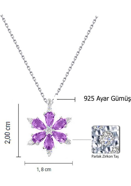925 Ayar Lotus Çiçeği Ametist Taşlı Kadın Gümüş Kolye